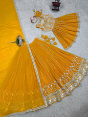 Adorable Heavy Work Yellow Color Top With Lehenga