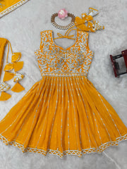 Adorable Heavy Work Yellow Color Top With Lehenga