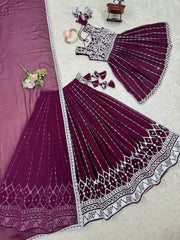Adorable Heavy Work Wine Color Top With Lehenga