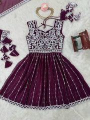 Adorable Heavy Work Wine Color Top With Lehenga