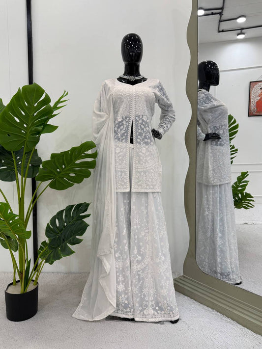 Classy White Color Georgette Palazzo Set