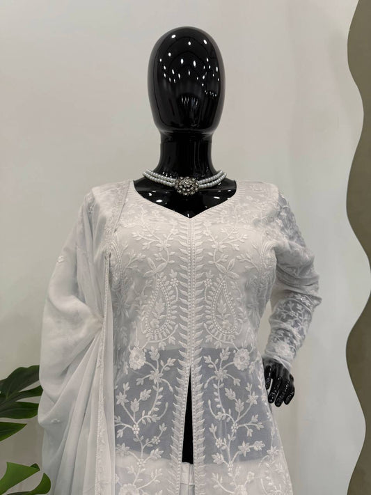 Classy White Color Georgette Palazzo Set