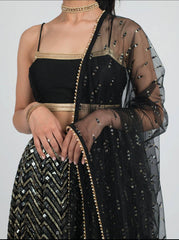 Party Wear Zari Work Black Color Lehenga Choli