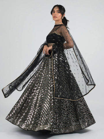 Party Wear Zari Work Black Color Lehenga Choli