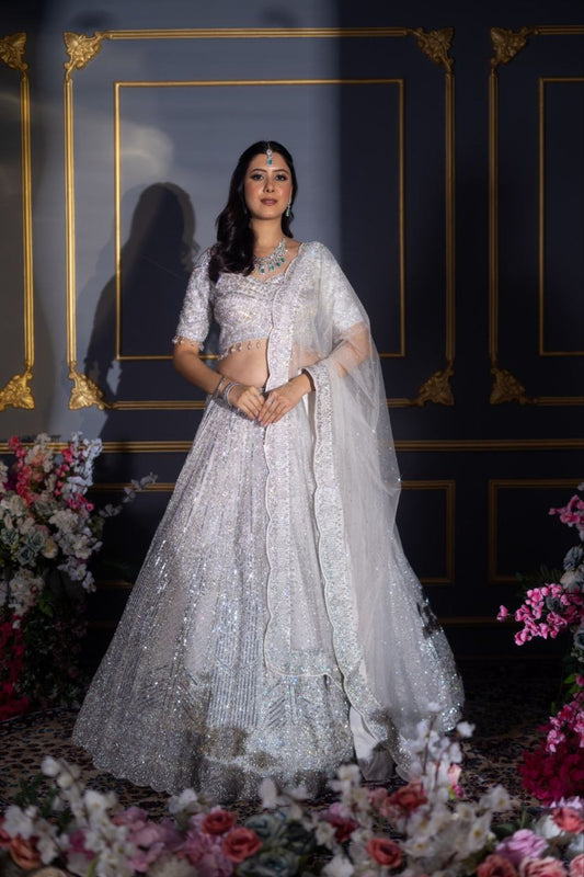 Heavy Flair White Color Marriage Wear Lehenga Choli