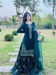 Georgette Teal Blue Color Top With Lehenga