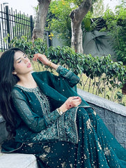 Georgette Teal Blue Color Top With Lehenga