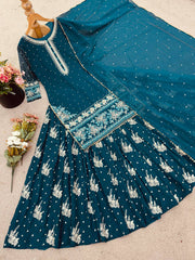 Georgette Teal Blue Color Top With Lehenga