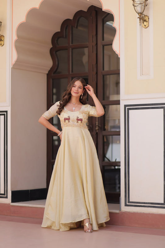 Designer Gold Crush Cream Color Exclusive Gown