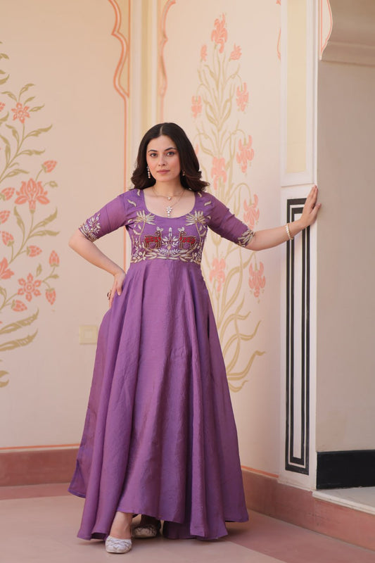 Designer Gold Crush Lavender Color Exclusive Gown