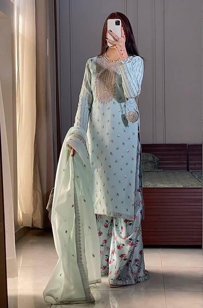 Punjabi Style Sky Blue Color Salwar Suit