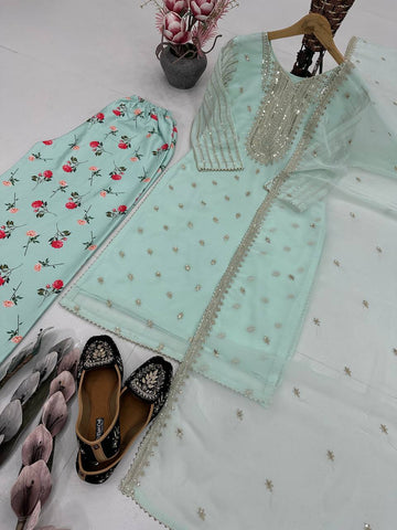 Punjabi Style Sky Blue Color Salwar Suit