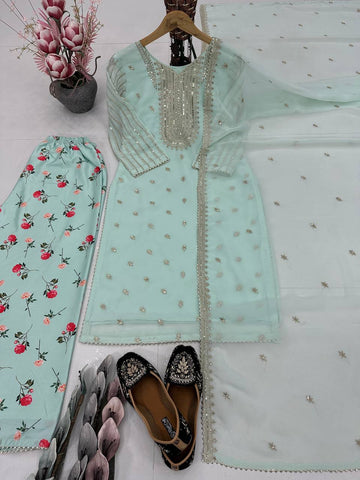 Punjabi Style Sky Blue Color Salwar Suit