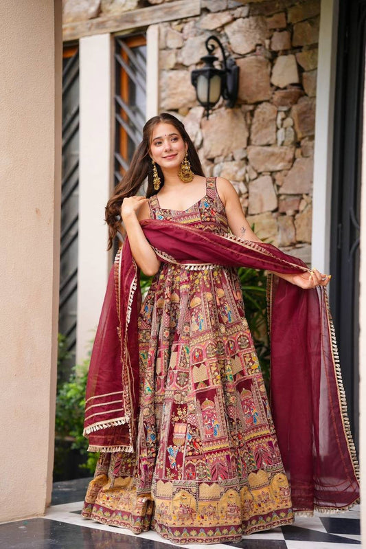 Multicolor Organza Silk Anarkali Gown