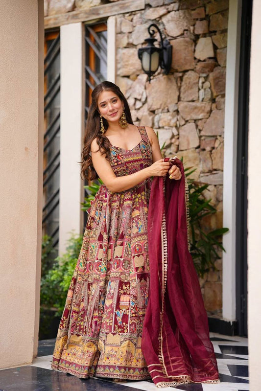 Multicolor Organza Silk Anarkali Gown