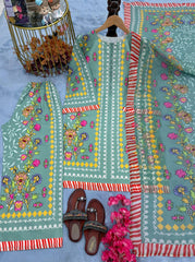 Green Color Digital Print Co-ord Set