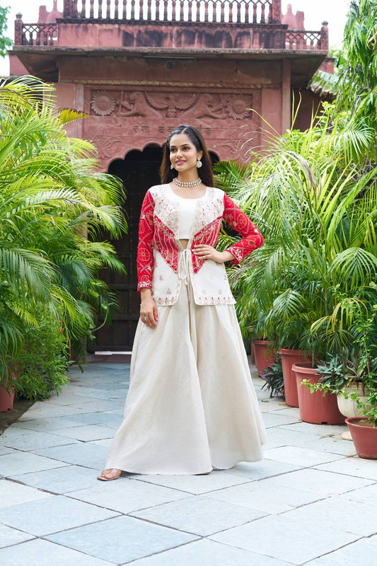 Function Wear White Color palazzo With Red Koti