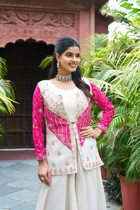 Function Wear White Color palazzo With Pink Koti