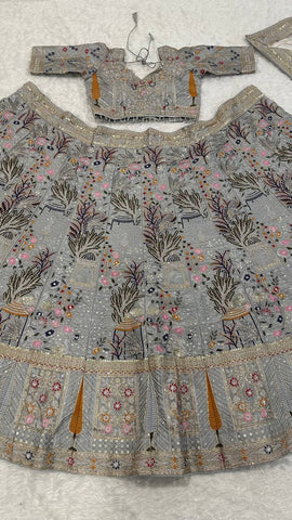 Wedding Wear Grey Color Kasturi Silk Lehenga Choli