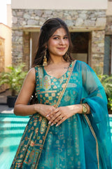 Classic Teal Green Color Digital Print Anarkali Gown