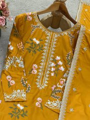 Decent Embroidery Work Yellow Color Salwar Suit