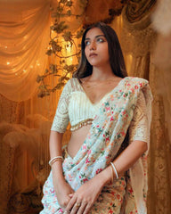 Outstanding Multicolor Embroidery Work Saree