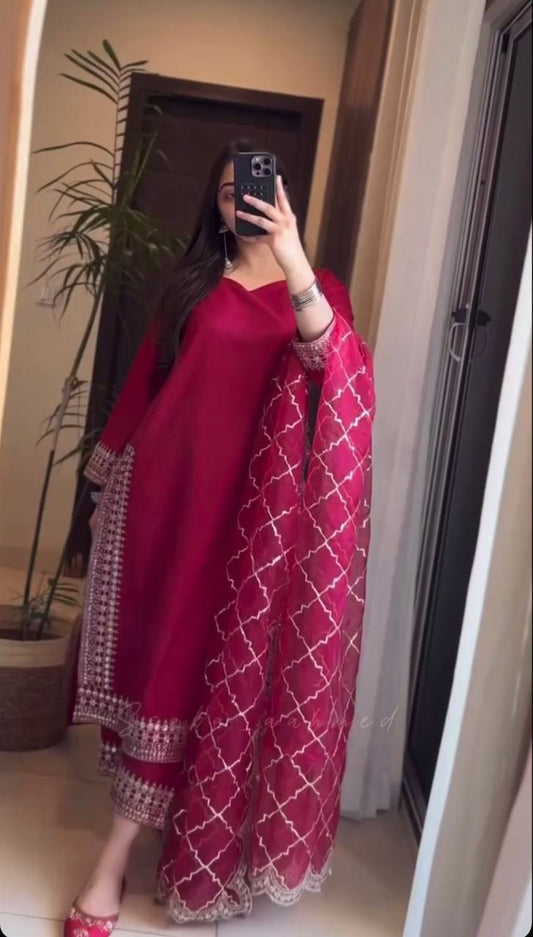 Fantastic Satin Silk Pink Color Salwar Suit