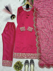 Fantastic Satin Silk Pink Color Salwar Suit