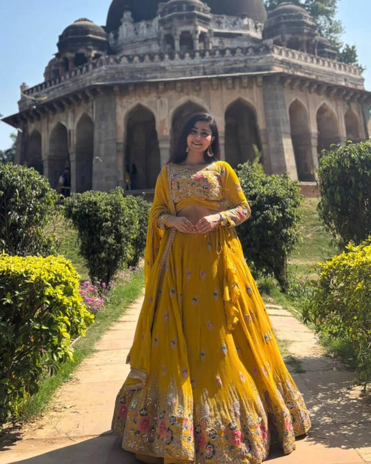 Wedding Special Yellow Color Georgette Lehenga Choli