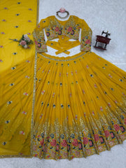 Wedding Special Yellow Color Georgette Lehenga Choli