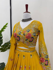 Wedding Special Yellow Color Georgette Lehenga Choli