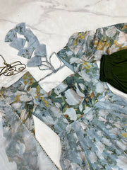 Adorable Floral Print Green Color Anarkali Suit