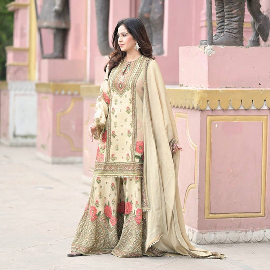 Digital Print Cream Color Stylish Sharara Suit
