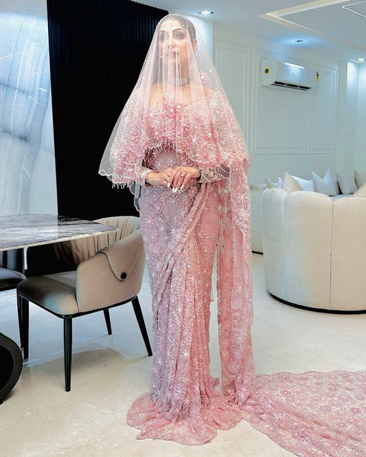 Marriage Special Heavy Work Pink Color Saree