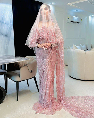Marriage Special Heavy Work Pink Color Saree
