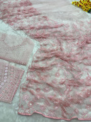 Marriage Special Heavy Work Pink Color Saree