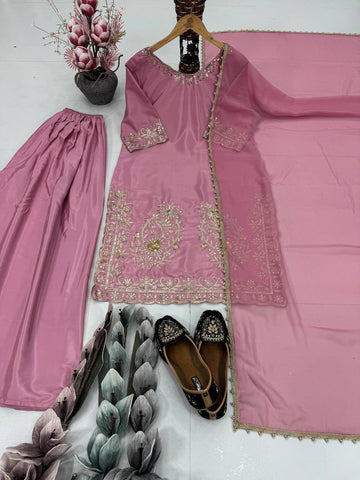 Wonderful Pink Color Full Stitched Sharara Suit