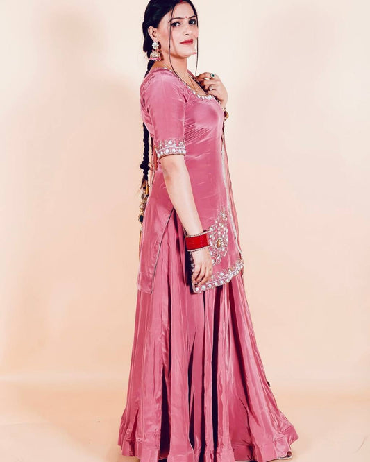 Wonderful Pink Color Full Stitched Sharara Suit