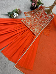 Designer Orange Color Top With Palazzo Set