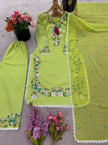 Flattering Green Color Sequence Work Punjabi Suit