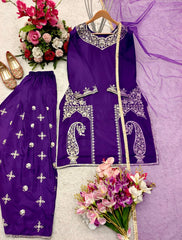 Punjabi Style Embroidery Work Purple Color Salwar Suit