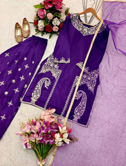 Punjabi Style Embroidery Work Purple Color Salwar Suit