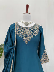 Occasion Wear Teal Blue Color Top With Lehenga