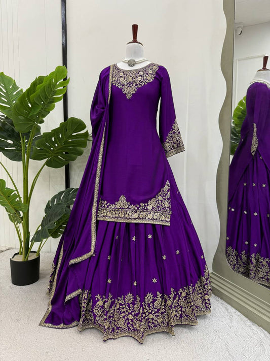 Occasion Wear Purple Color Top With Lehenga