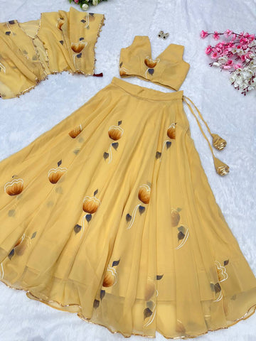 Yellow Color Georgette Designer Koti With Lehenga Set