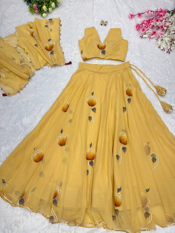 Yellow Color Georgette Designer Koti With Lehenga Set