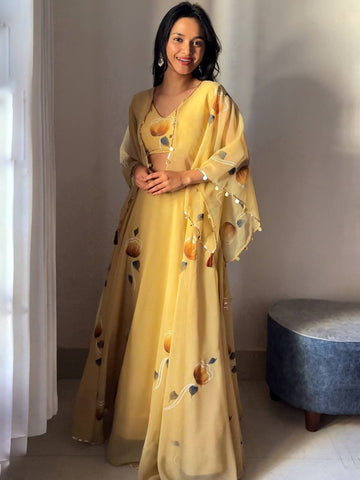 Yellow Color Georgette Designer Koti With Lehenga Set