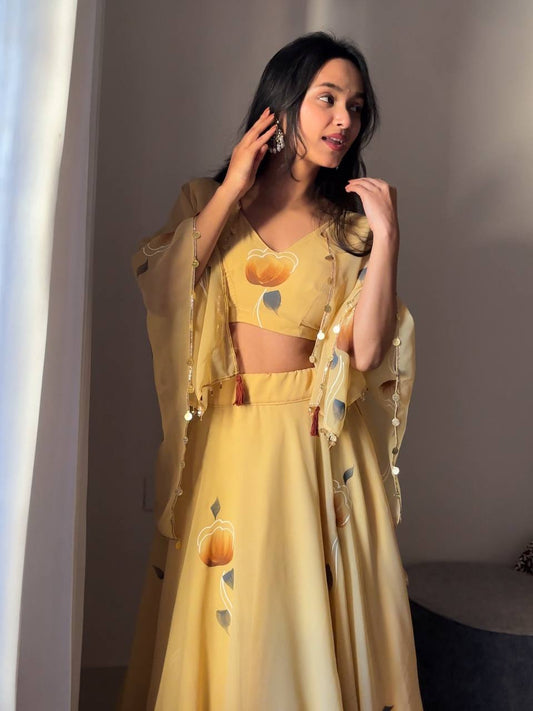 Yellow Color Georgette Designer Koti With Lehenga Set