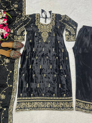 Chinon Silk Embroidery Work Black Color Salwar Suit