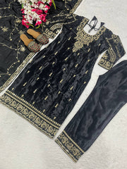 Chinon Silk Embroidery Work Black Color Salwar Suit